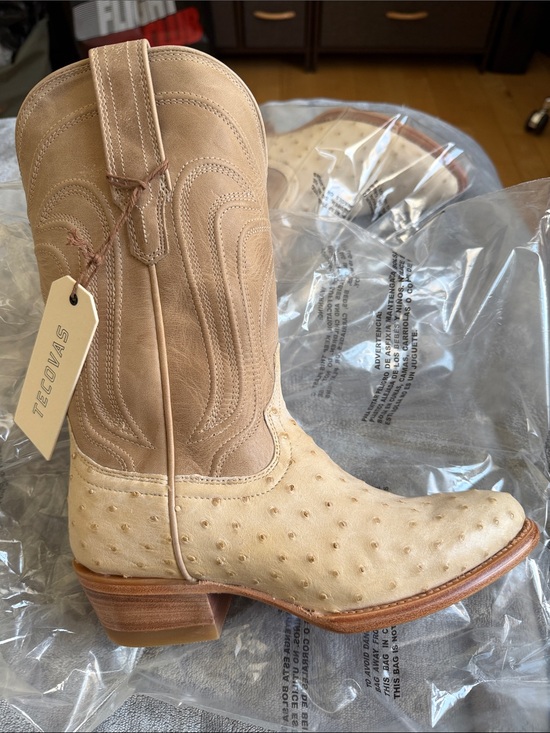 Tecovas Shoes - Tecovas Tan and Beige Ostrich Western Boots